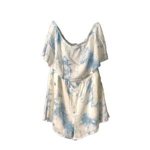 LE LIS Womens Light Blue Ruffled Elastic Waist Tie Dye Sleeveless Strapless Romp